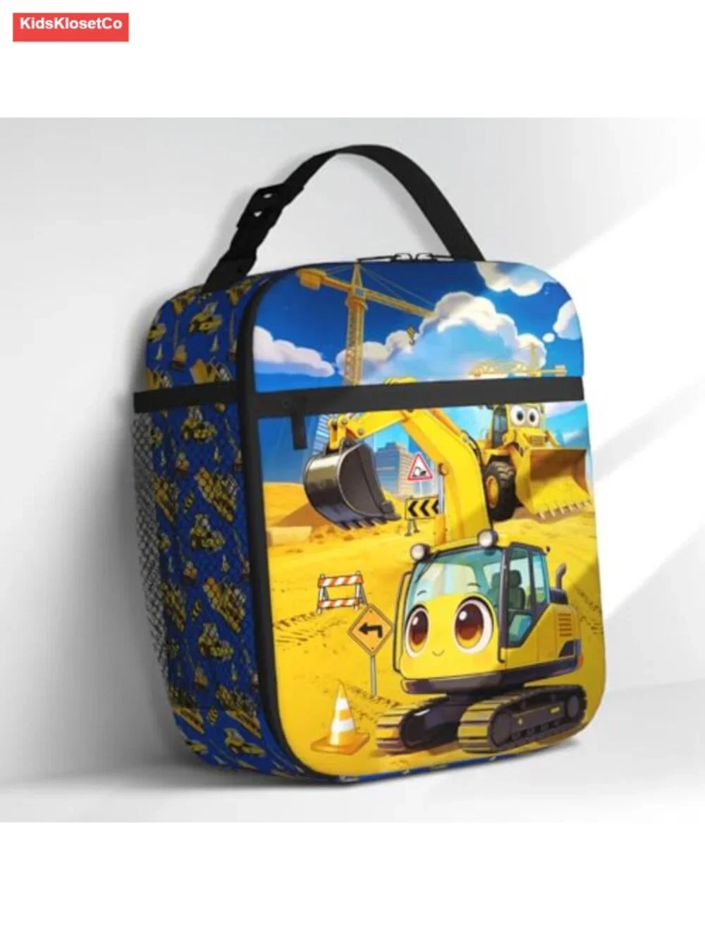Insulated Kids Lunch Bag Excavator Print Reusable Lunchbox for School Travel